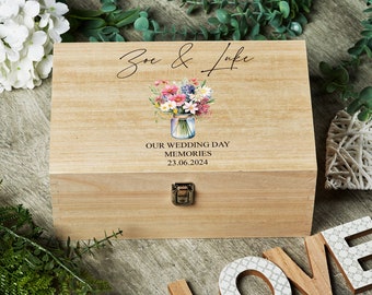Personalised Large Wedding Memories Keepsake Box With Wildflower Vase
