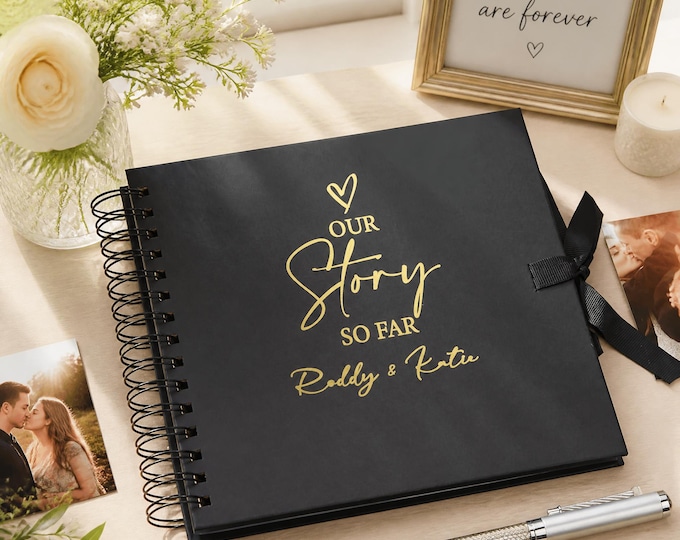 Our Story Scrapbook | Personalised Black Kraft Spiral Album | 8X8 Guest Book, Love Theme, Wedding