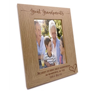 Personalised Great Grandparents  Love Heart Engraved Portrait Photo Frame Gift