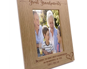 Personalised Great Grandparents  Love Heart Engraved Portrait Photo Frame Gift