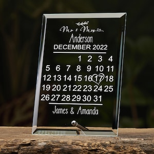 Personalised Wedding Day Calendar Glass Plaque Gift