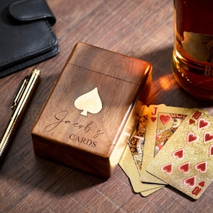 Personalised Wooden Playing Card Box-mens personalised gift- wooden card set- travel game- games for him - game gift-keepsake card set