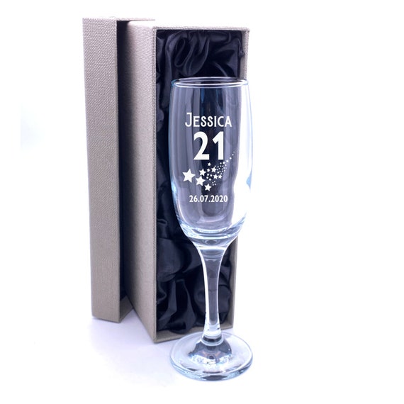 Personalised Engraved Lead Crystal Champagne Flute – 21st 30th 40th Birthday Gift In Box