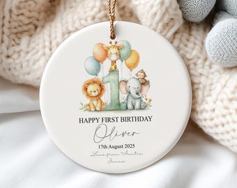Ornamento personalizzato per il primo compleanno, regalo ricordo con animali del safari