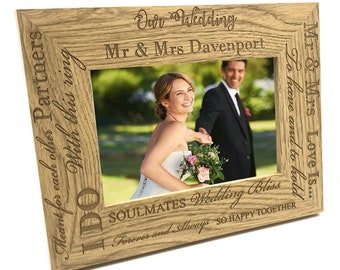 Personalised Wedding Day Multi Script Wooden Photo Frame Gift