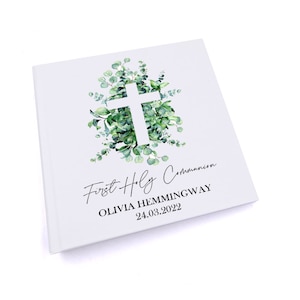 Personalised First Holy Communion Photo Album Gift With Cross and Eucalypts