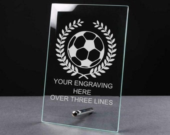 Personalised Football Design Trophy Achievement Glass Plaque Gift