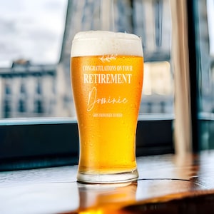 Engraved Personalised Retirement Pint Beer Glass Gift Boxed