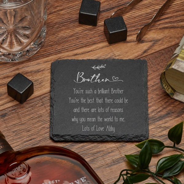 Personalised Brother Sentiment Gift Slate Stone Drink Coaster