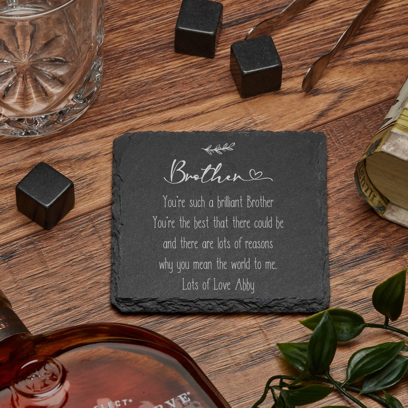 Personalised Brother Sentiment Gift Slate Stone Drink Coaster image 1