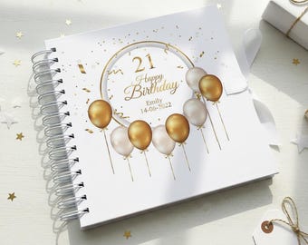 Personalised 21st Birthday Guest Book Scrapbook or Album Gold Balloons