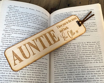 Auntie Gift Personalised Wooden Engraved Bookmark