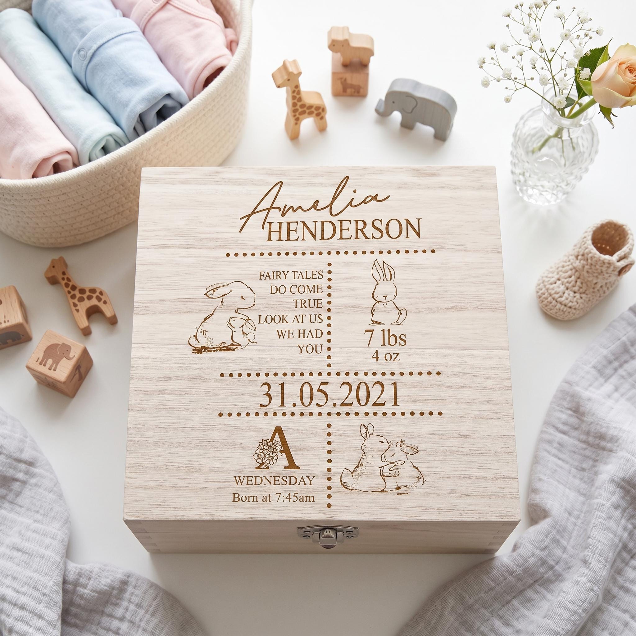 Personalised Baby Wooden Memory Box Gift With Birth Details - Etsy UK