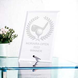 Personalised Golf Award Trophy Glass Plaque Gift