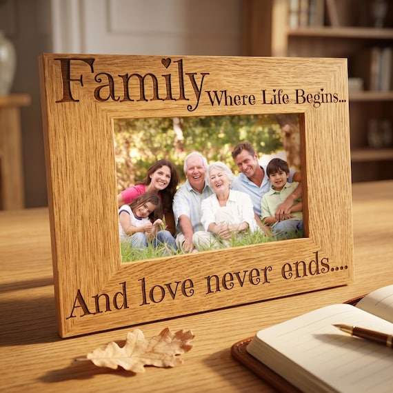Family Where Life Begins and Love Never Ends Wooden Photo Frame Gift
