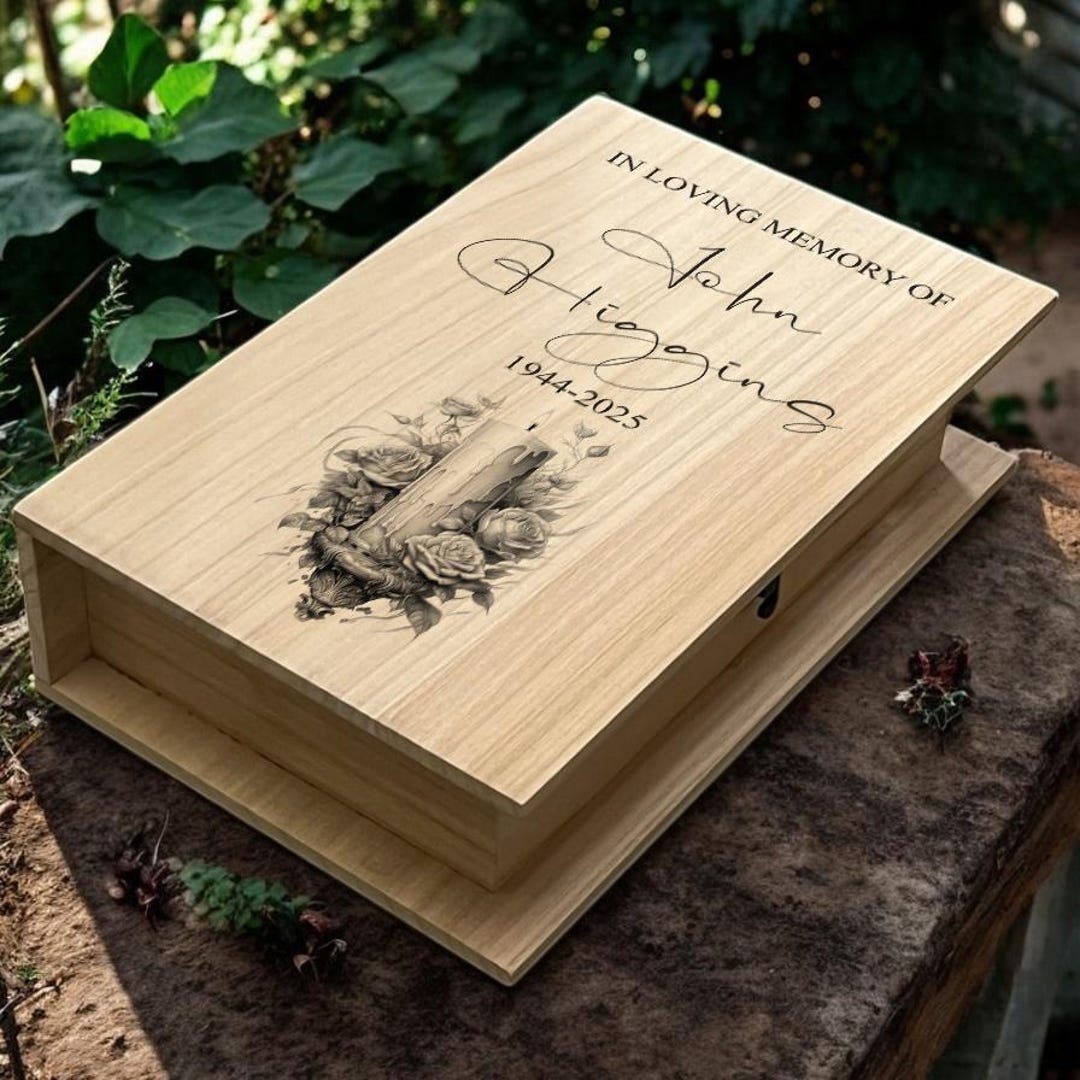 Personalised Memorial Sympathy Wooden Keepsake Memory Book Shape Box ...