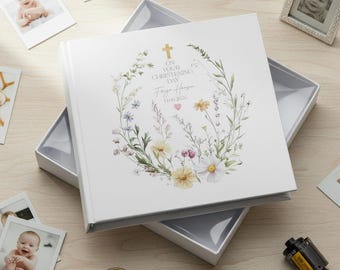Personalised Christening Baptism Communion, Delicate Floral Design Photo Album In Gift Box
