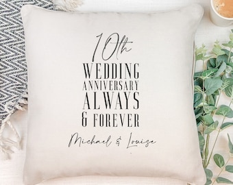Personalised 10th Wedding Anniversary Cushion Gift