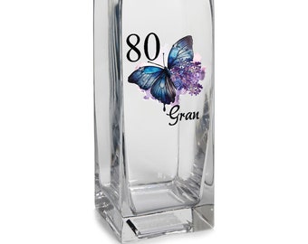 Personalised 80th Birthday Flower Vase Gift Present With Butterfly
