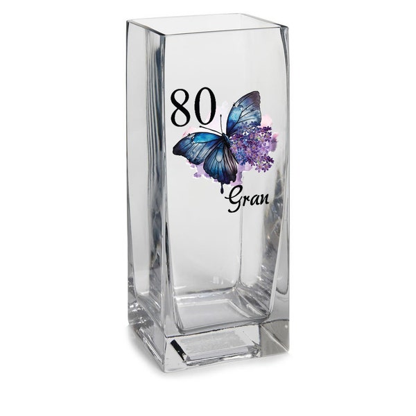 Personalised 80th Birthday Flower Vase Gift Present With Butterfly