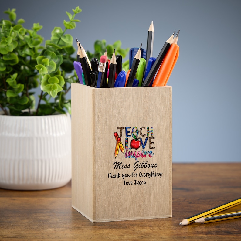 Teacher Pencil Holder Personalised Wooden Pen Pot Gift Inspire - Etsy