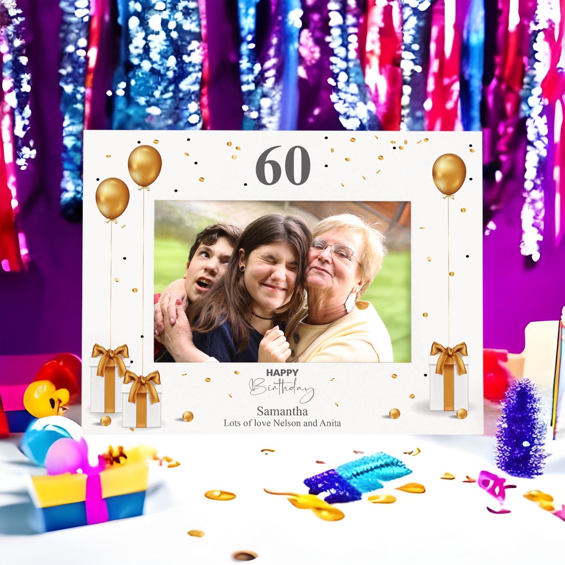Personalised 60th Birthday Photo Frame With Gold Balloons - Etsy UK