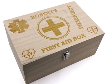 Personalised Large Medicine or First Aid Wooden Keepsake Box