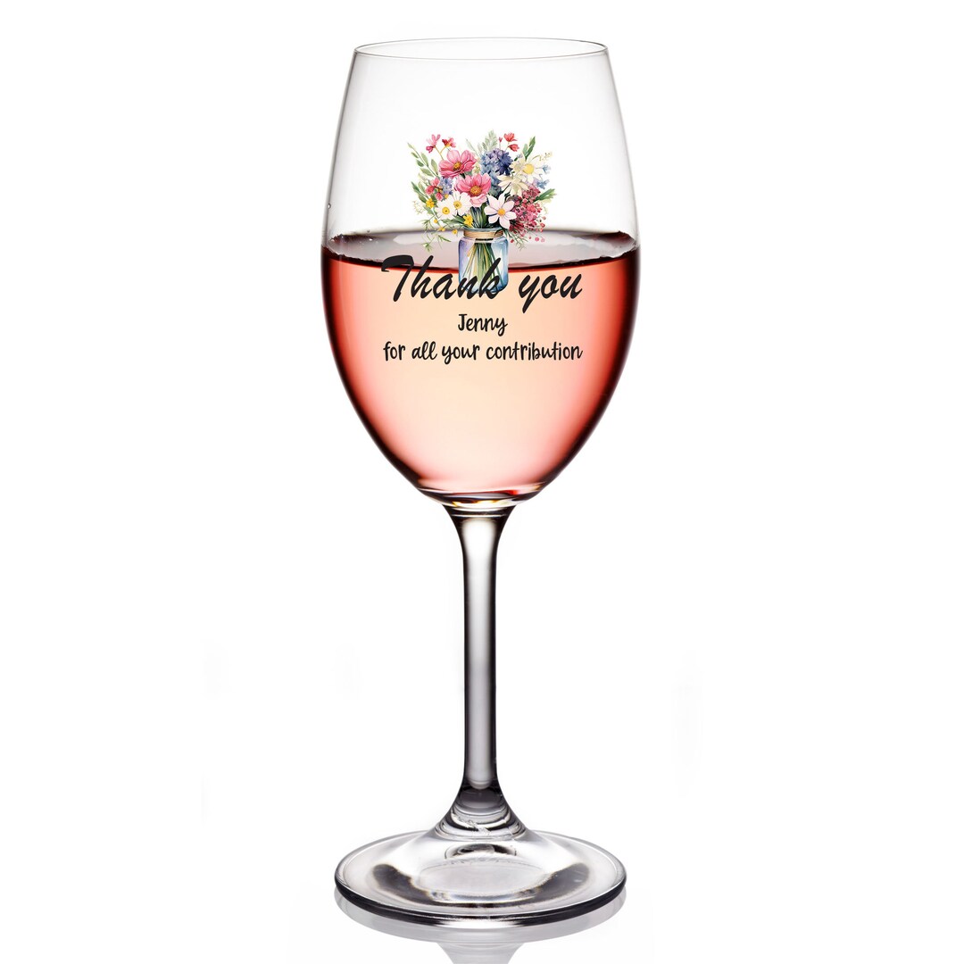 Personalised Thank You Wine Glass Gift for Her With Floral Vase - Etsy