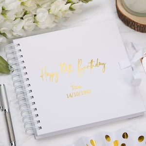 Personalised Any Age White Birthday Scrapbook, Guest Book or Photo Album Gift 16th, 18th, 21st, 30th, 40th, 50th, 60th, 70th, 80th