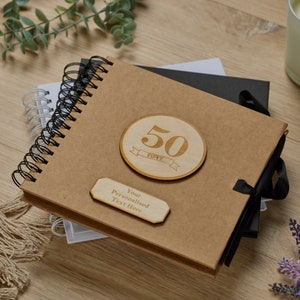 Personalised 50th Birthday Scrapbook album Wooden Engraving Various Colours