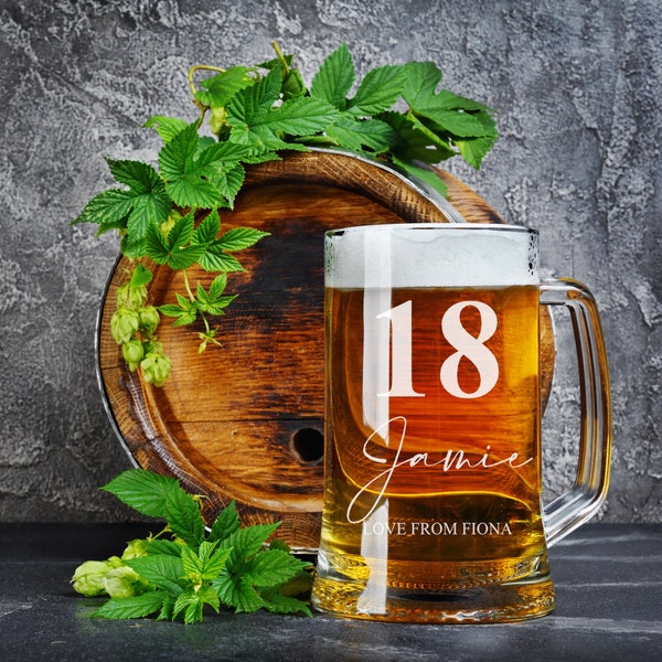 Personalised 18th Birthday Beer Glass Tankard Gift Boxed With Sentiment
