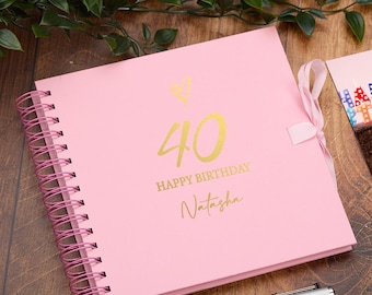 Coração de amor rosa personalizado para qualquer idade, álbum de recortes de aniversário, livro de visitas ou álbum de fotos, presente de 16, 18, 21, 30, 40, 50, 60, 70, 80 anos