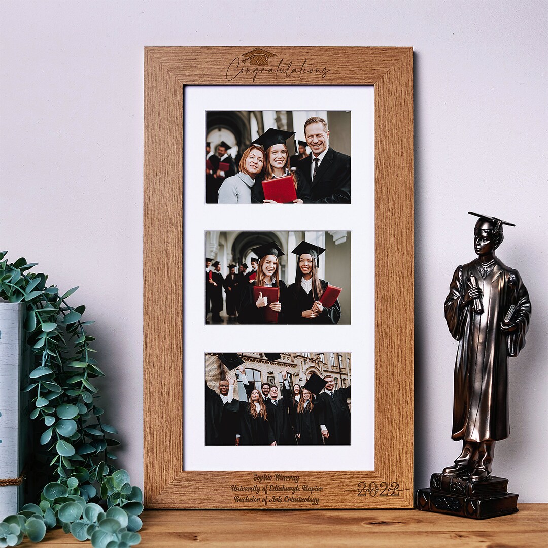 Personalised Graduation Year Keepsake Wooden Triple Photo Frame ...