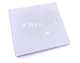 Mum Themed White Photo Album For 50 x 6 by 4 Photos Silver Print