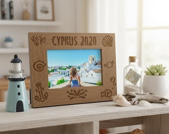 Personalised Beach Themed Holiday Engraved Wooden Photo Frame Gift