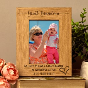 Personalised Great Grandma Love Heart Engraved Portrait Photo Frame Gift