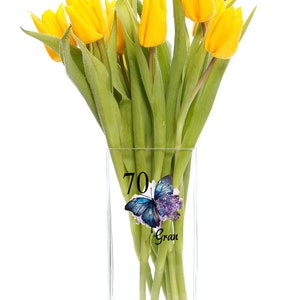 Personalised 70th Birthday Flower Vase Gift Present With Butterfly image 2