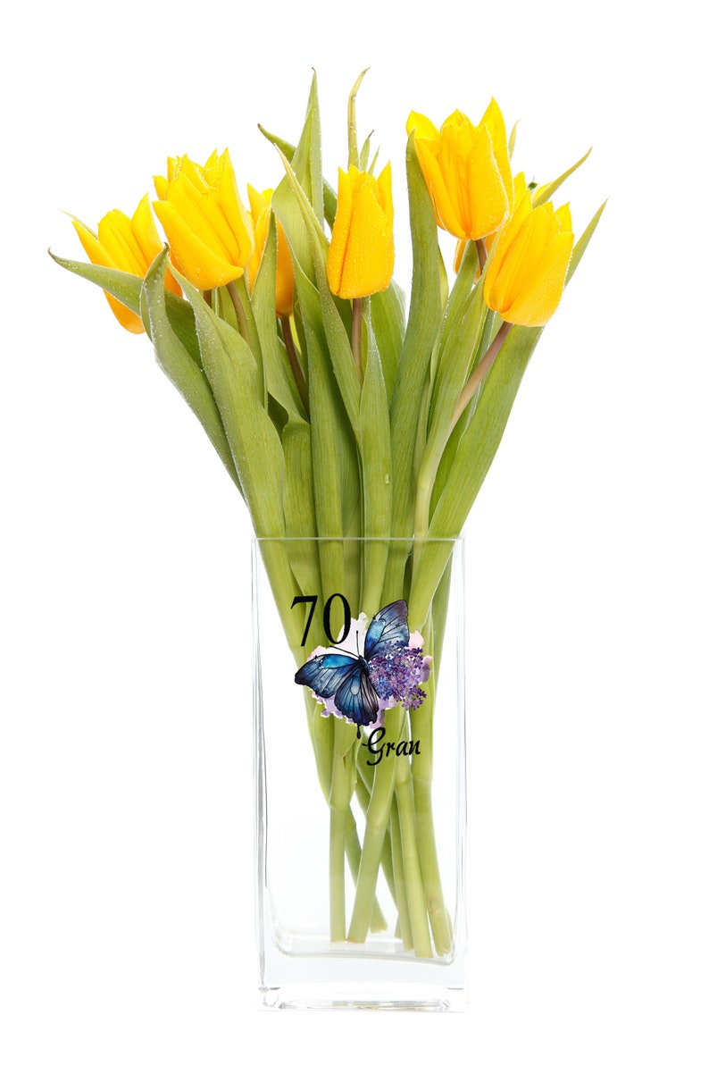 Personalised 70th Birthday Flower Vase Gift Present With Butterfly afbeelding 2