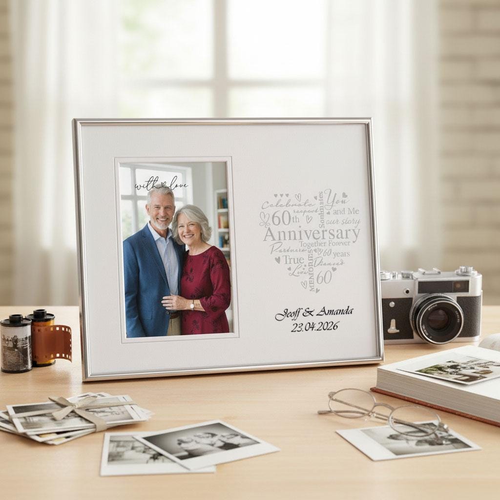 Personalised 60th Diamond Anniversary Silver Heart Photo Frame Gift ...