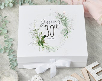 Personalised 30th Birthday Keepsake Box Gift With Botanical Design