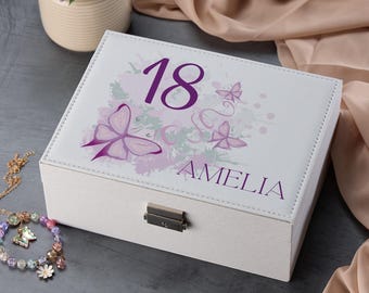 Personalisierte Jeder Name Schmetterling Sammlung Schmuckschatulle Geschenk für sie 13.16.18.21.30.40.50.60