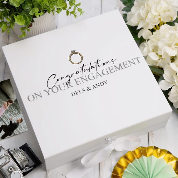 Keepsake Memory Box, Personalised Engagement Gift | Rigid Cardboard | Medium 17Cm × 17Cm × 8Cm