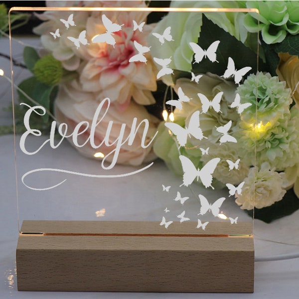 Any Name and Butterflies Personalised Night Light LED Lamp Gift