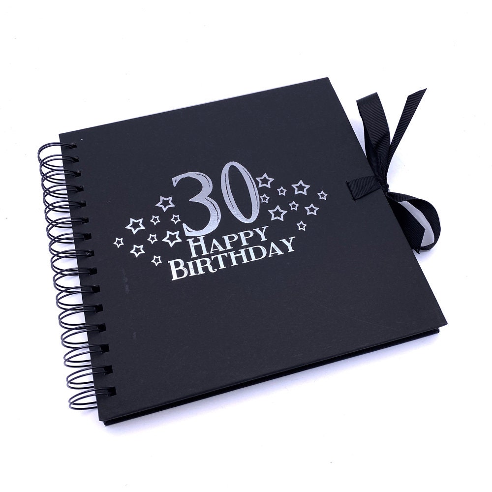 30th Birthday Black Scrapbook, Guest Book Or Photo album With silver Script  Present Design