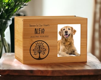 Personalised Wooden Pet Memorial Cremation Urn With Photo Tree of
