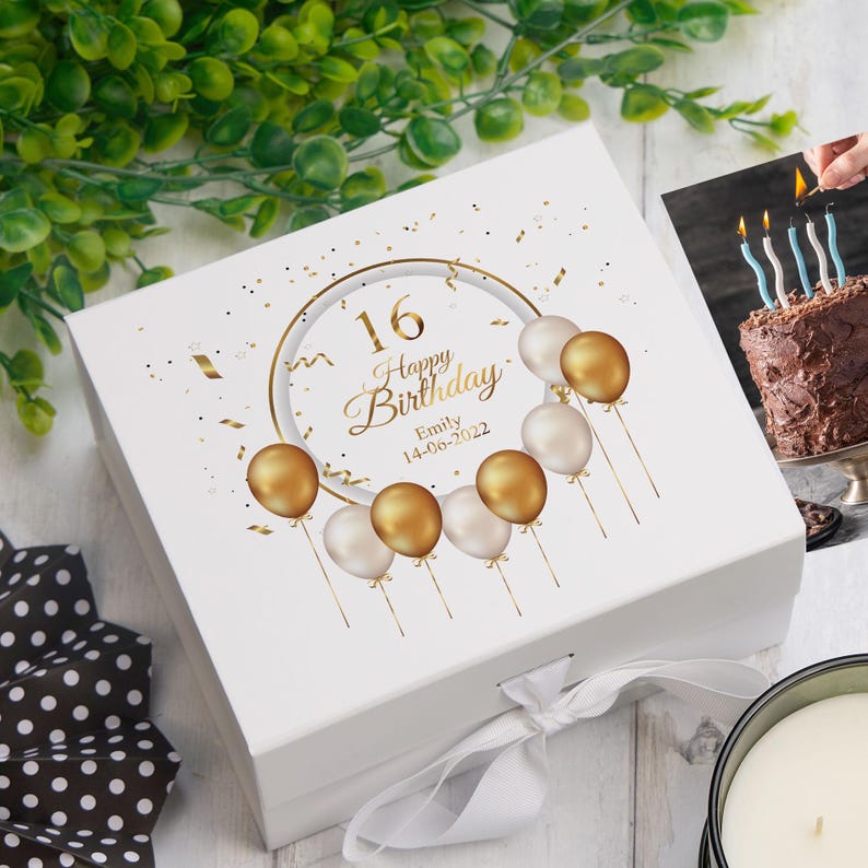Personalised 16th Birthday Keepsake Box Gift With Gold Balloons - Etsy