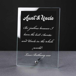 Personalised Engraved Glass Plaque Aunt and Uncle Gift