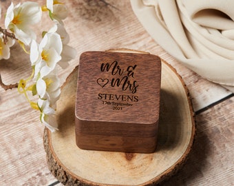 Personalised Mr & Mrs Wedding Ring Box Holder for 2 Rings