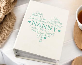 Nanny Photo Album Gift With Word Heart For 100 x 6x4 Photos With Sleeves
