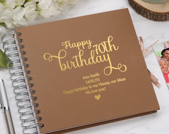 Personalised 70th Birthday Scrapbook Photo Album Gift Foil Print